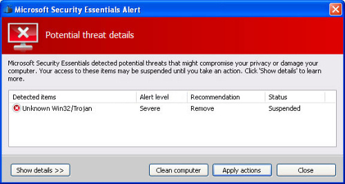 Fake Microsoft Security Essentials Alert Trojan