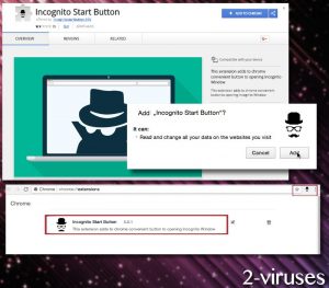 Incognito Start Button extension virus